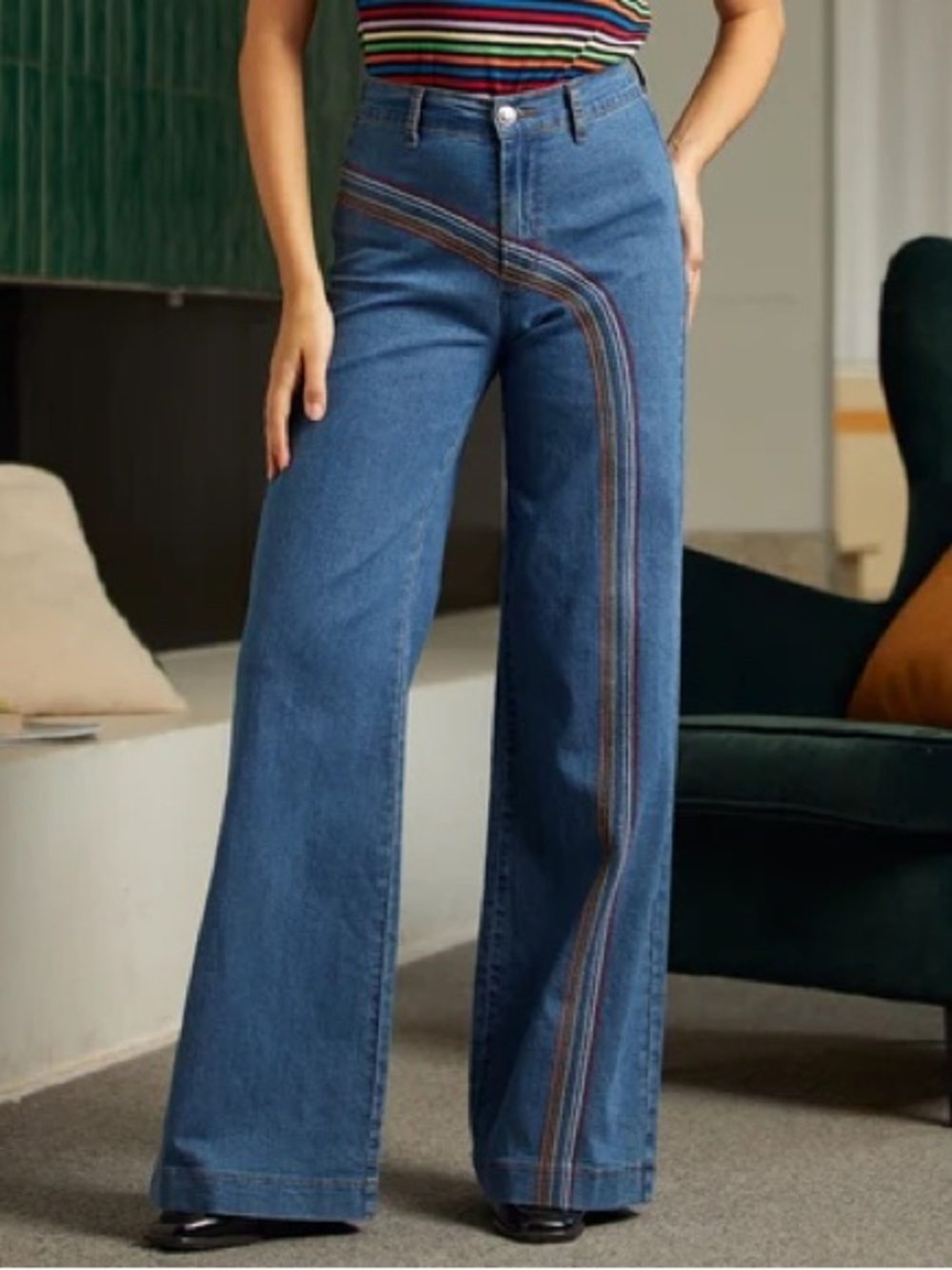 ModCloth Rainbow with me Jeans Wide-Leg stretch denim sz 16
